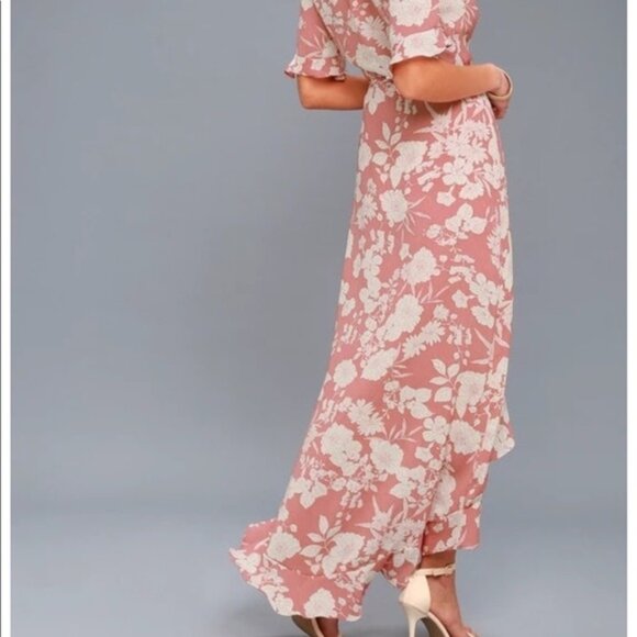 NWT Lulu's Wild Winds Pink Floral Print High-Low Wrap Romantic Dress Size Medium - Picture 3 of 11